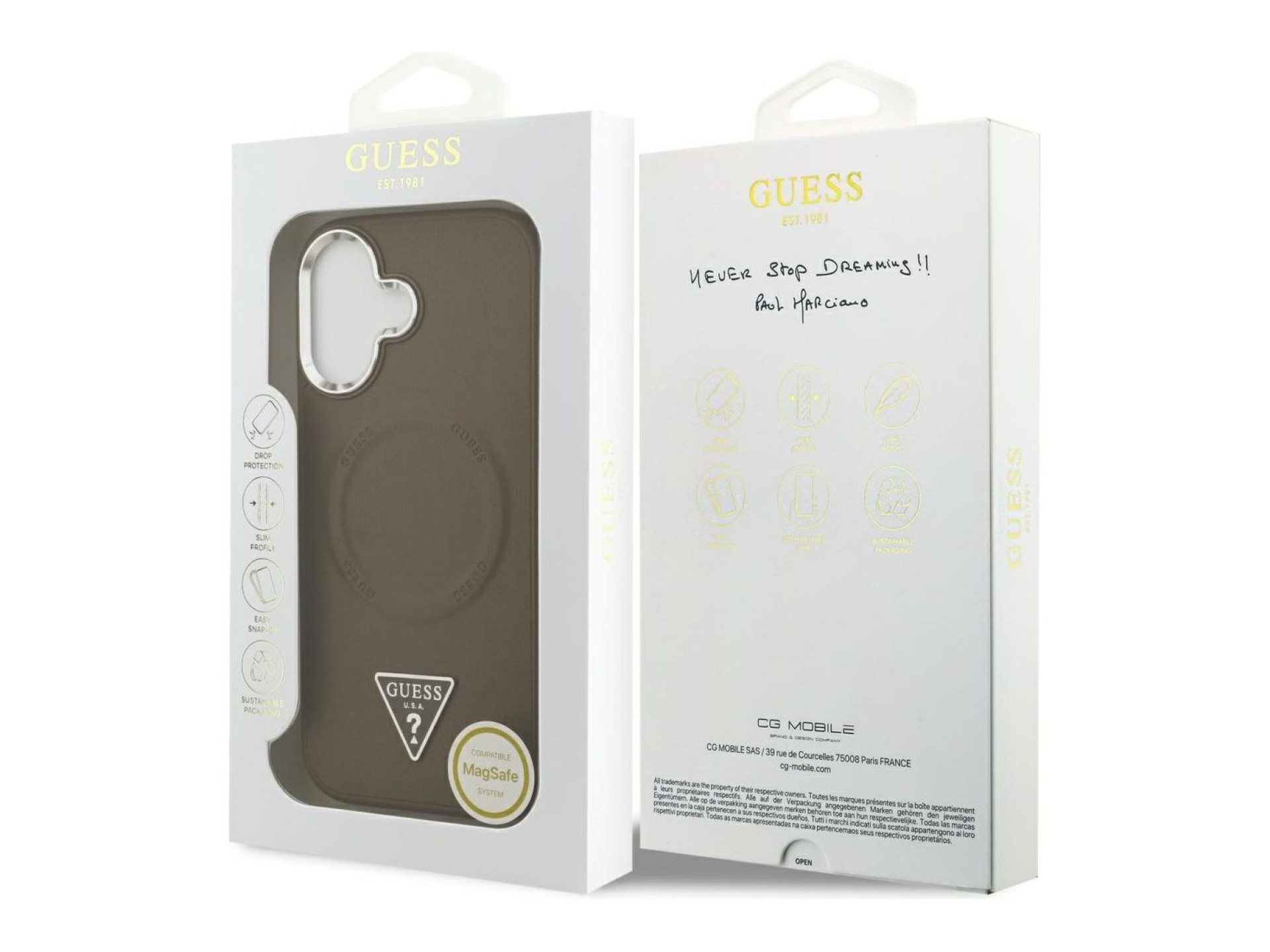 Funda Guess Triangle Logo MagSafe para iPhone 17 - marrón