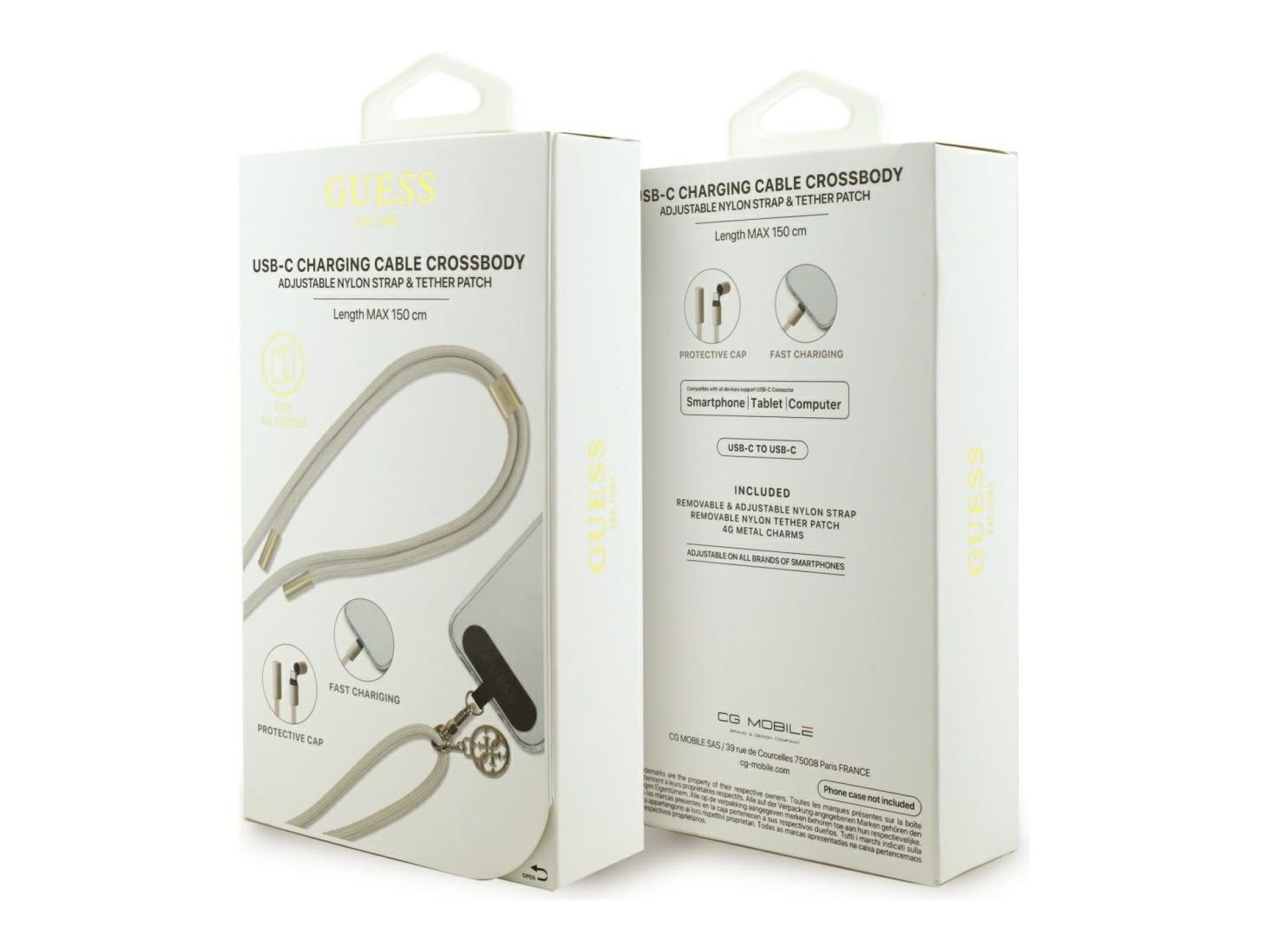 Cabo USB-C/USB-C Guess CBDY 4G Charm de 150 cm - Bege