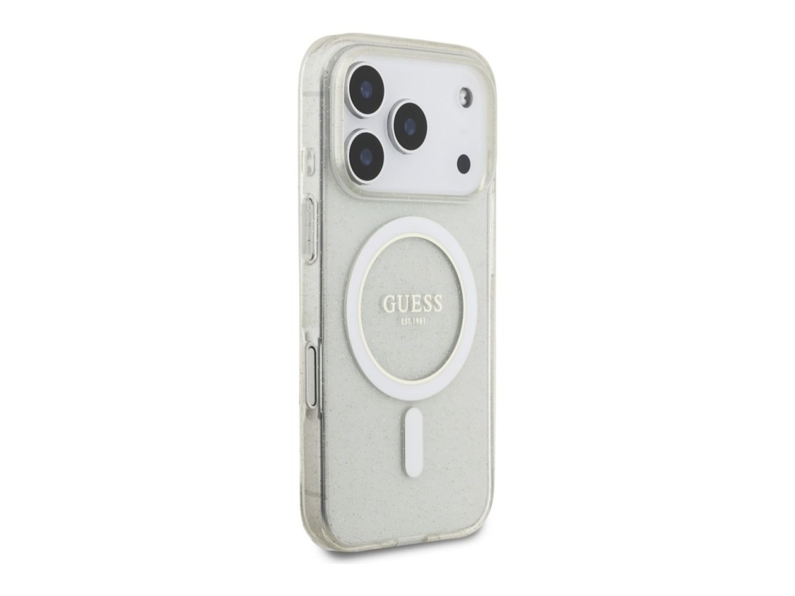 Guess IML Glitter Pearl Strap MagSafe Case for iPhone 17 Pro - Clear