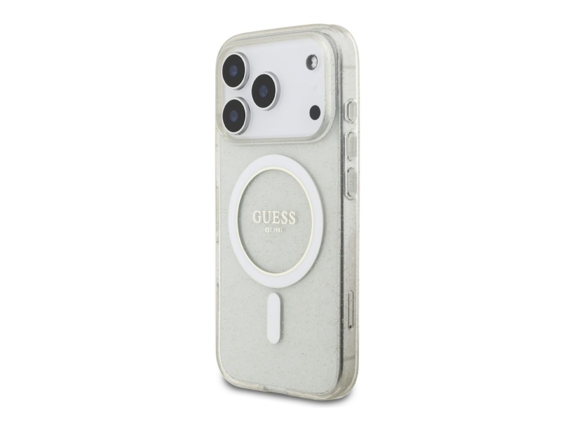 Guess IML Glitter Pearl Strap MagSafe Case for iPhone 17 Pro - Clear