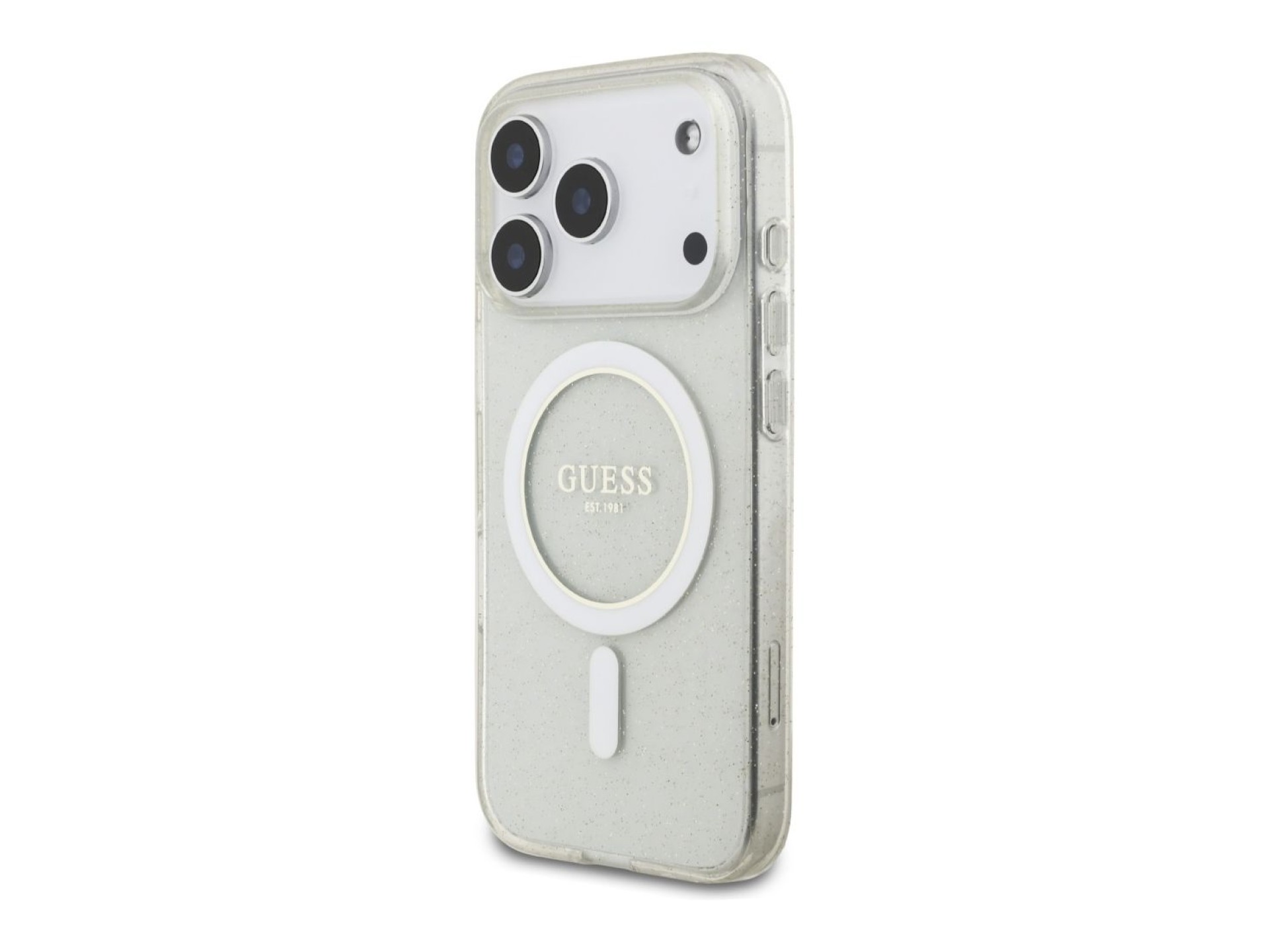 Guess IML Glitter Pearl Strap MagSafe Case for iPhone 17 Pro - Clear
