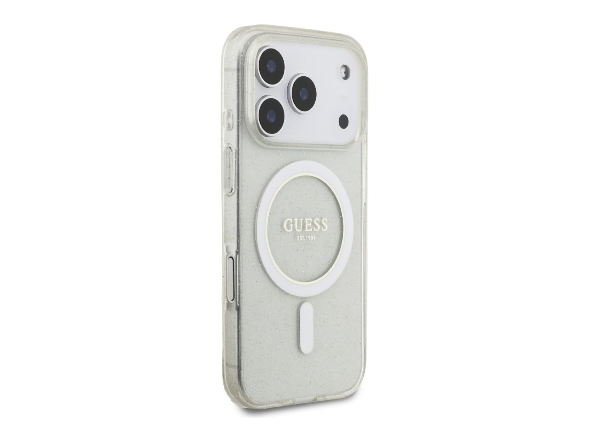 Guess IML Glitter Pearl Strap MagSafe Case for iPhone 17 Pro - Clear