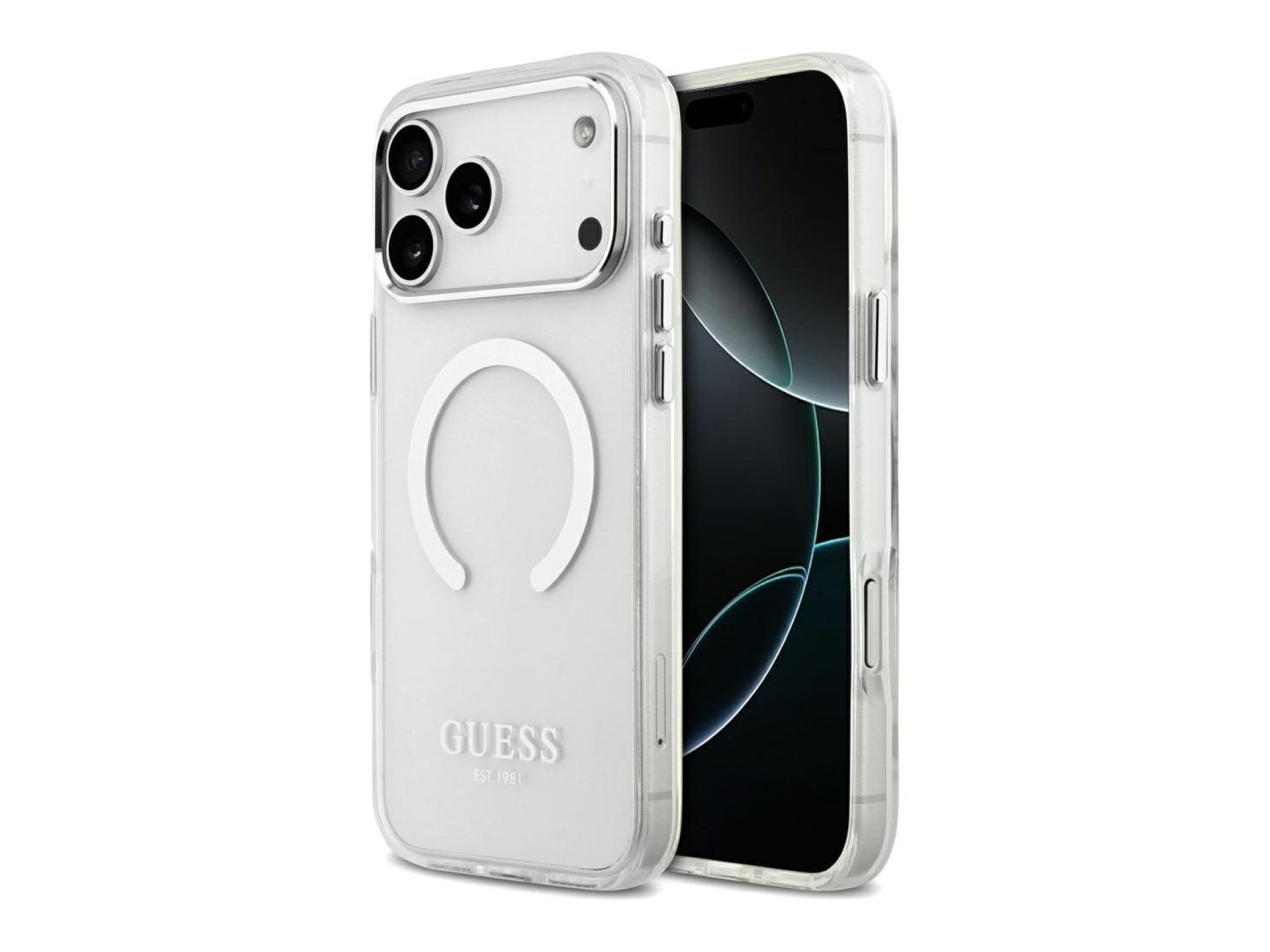 Capa Guess Metal Outline MagSafe para iPhone 17 Pro Max - prateada