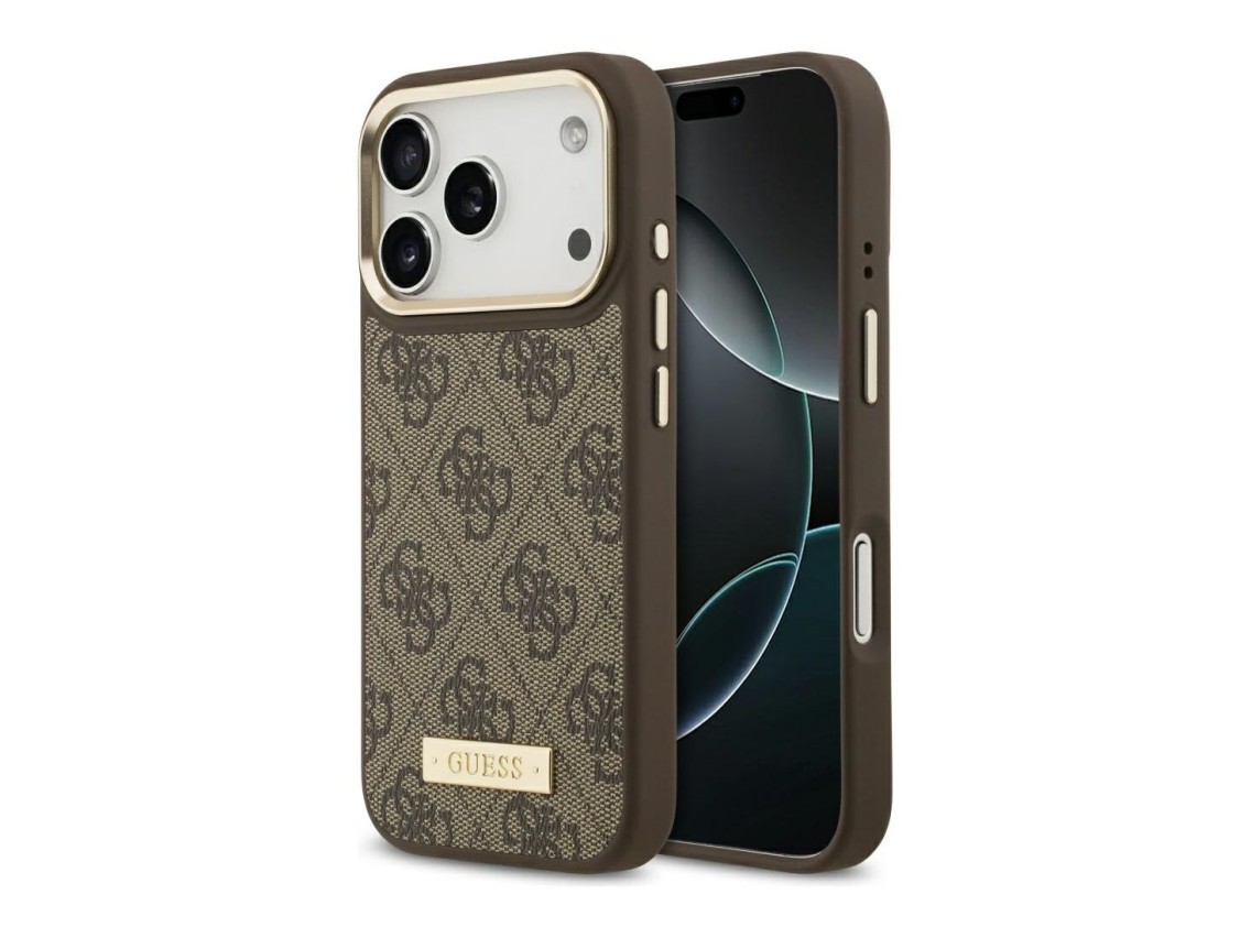 Capa MagSafe Guess 4G Logo Plate para iPhone 17 Pro - castanho