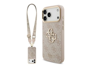 Guess 4G Big 4G Classic Logo Big Strap Metal Buttons Case for iPhone 17 Pro Max - Pink