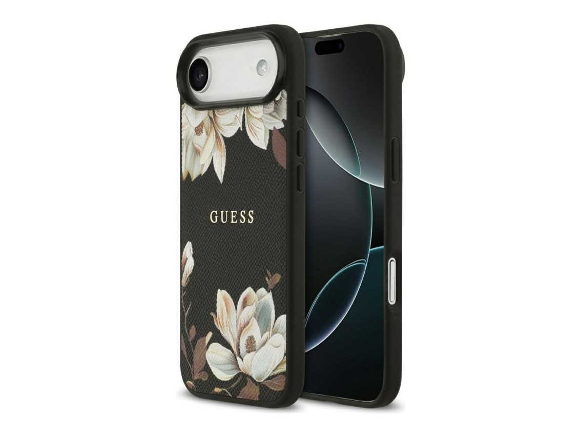 Guess Grained Flowers Classic Logo MagSafe case for iPhone Air - black