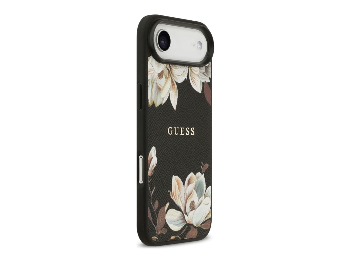 Guess Grained Flowers Classic Logo MagSafe case for iPhone Air - black