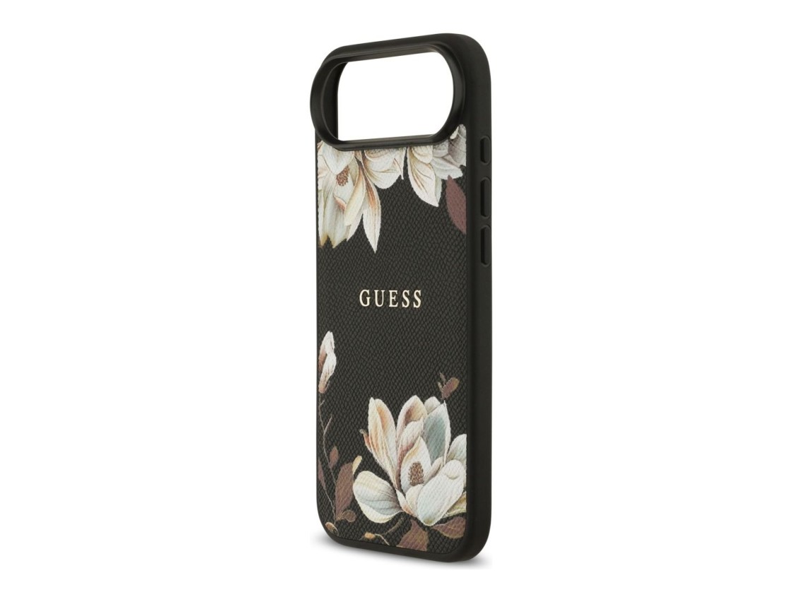 Guess Grained Flowers Classic Logo MagSafe case for iPhone Air - black