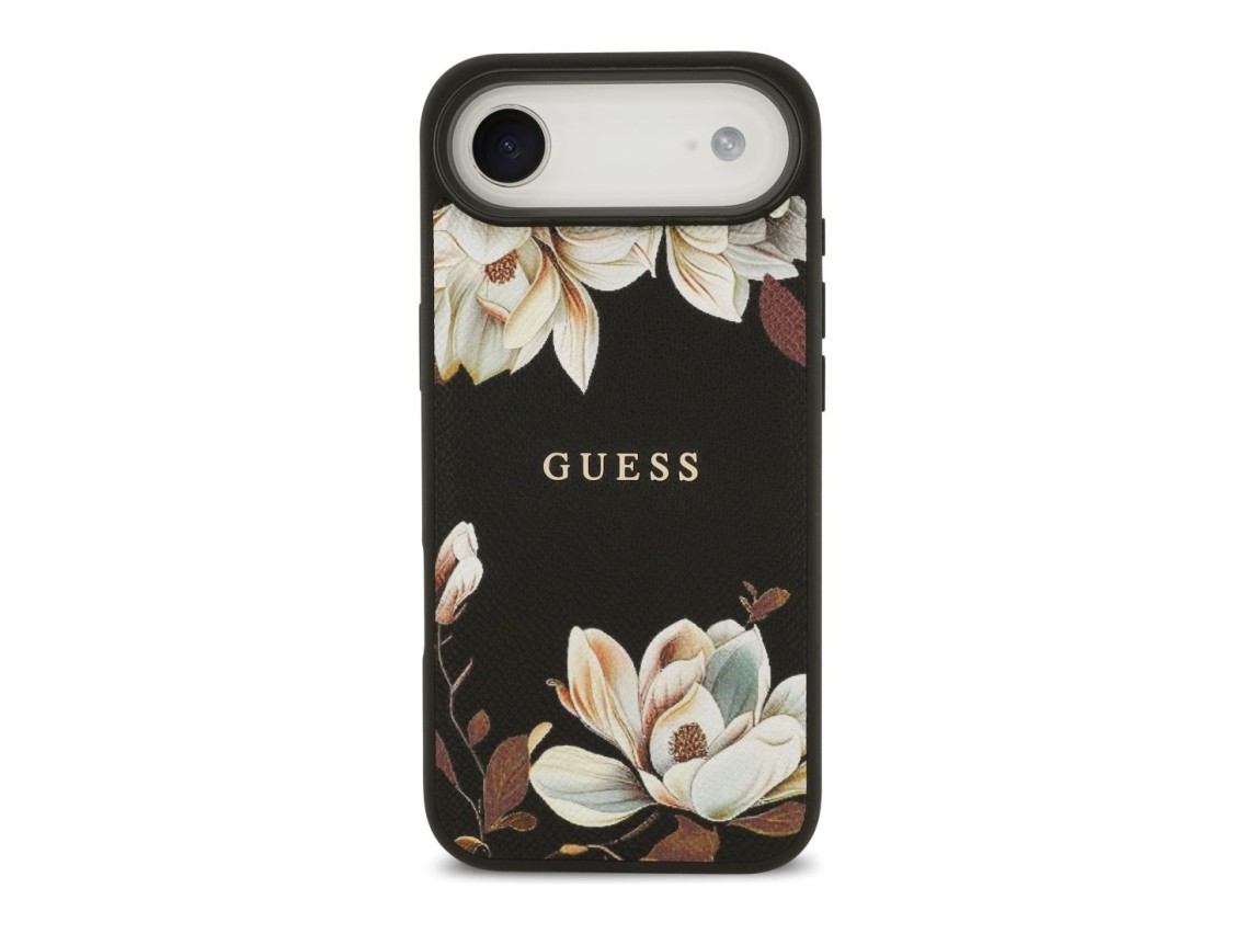 Guess Grained Flowers Classic Logo MagSafe case for iPhone Air - black