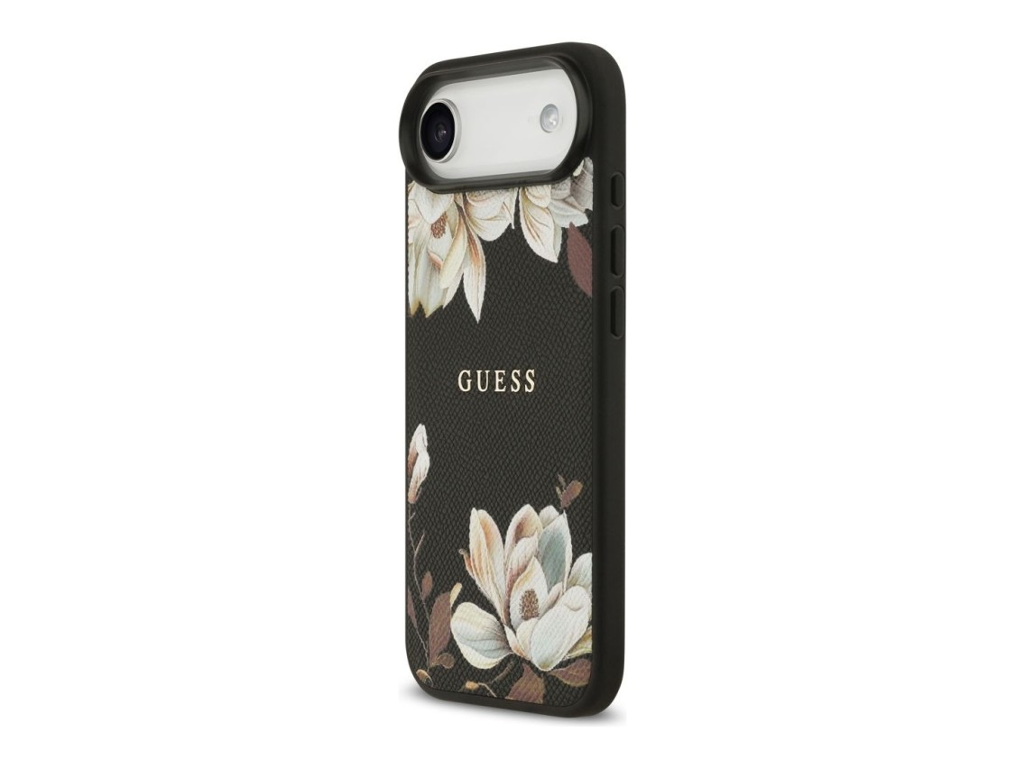 Guess Grained Flowers Classic Logo MagSafe case for iPhone Air - black