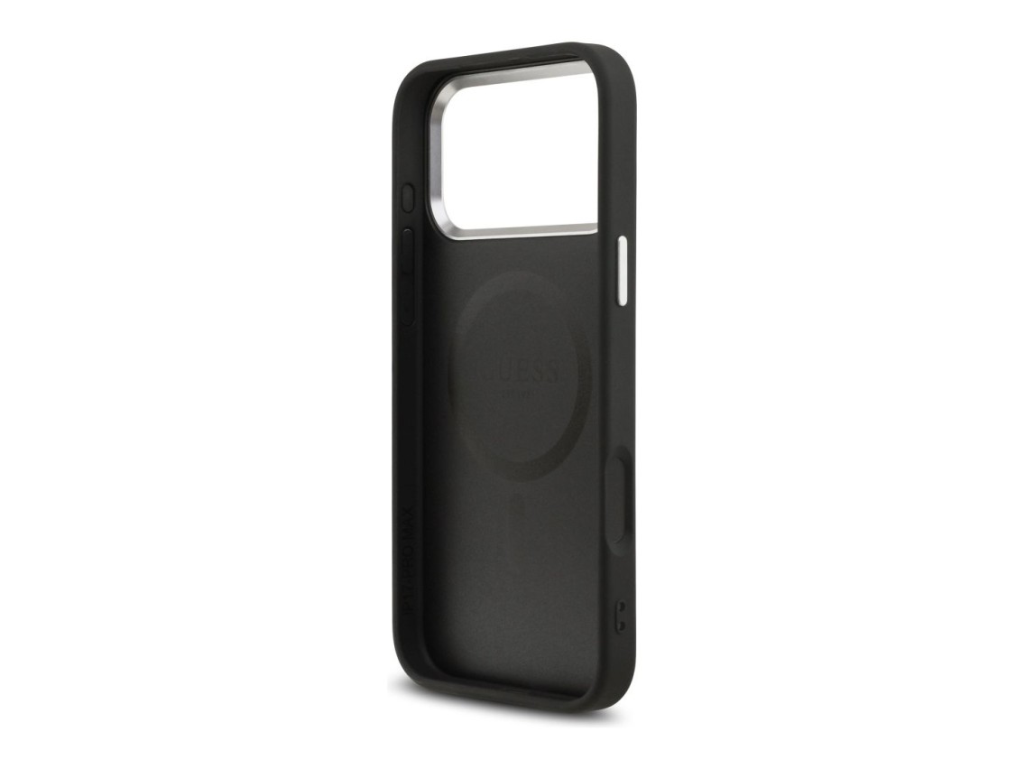 Funda Guess con logo triangular texturizado y MagSafe para iPhone 17 Pro Max - negra