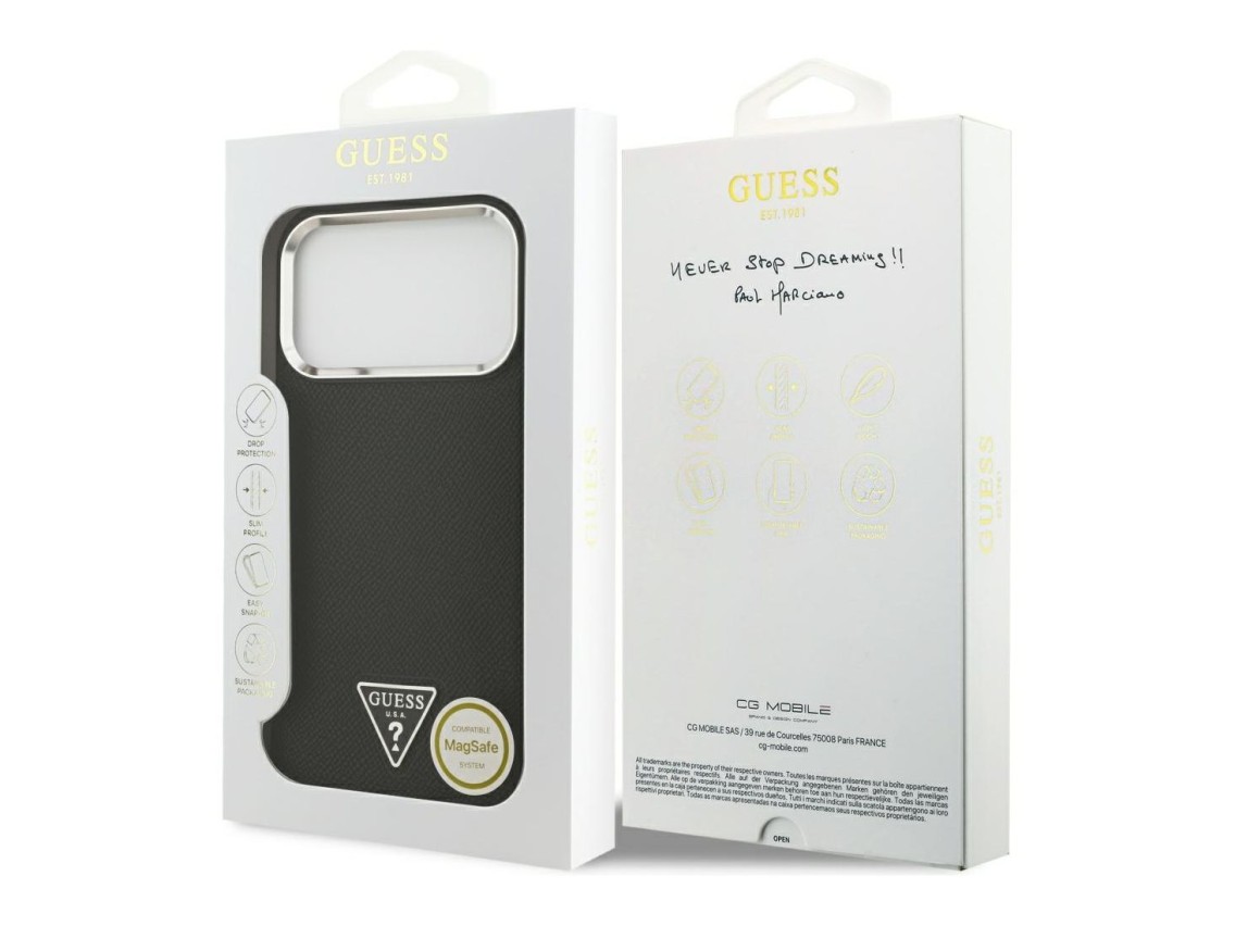 Funda Guess con logo triangular texturizado y MagSafe para iPhone 17 Pro Max - negra