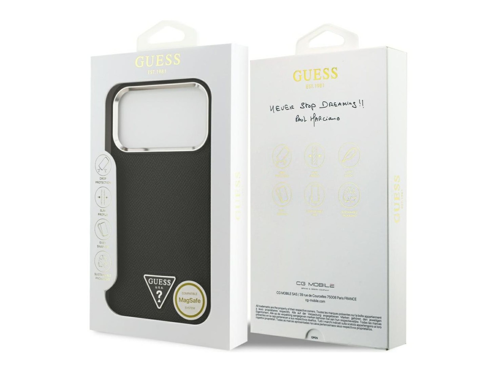 Funda Guess con logo triangular texturizado y MagSafe para iPhone 17 Pro Max - negra
