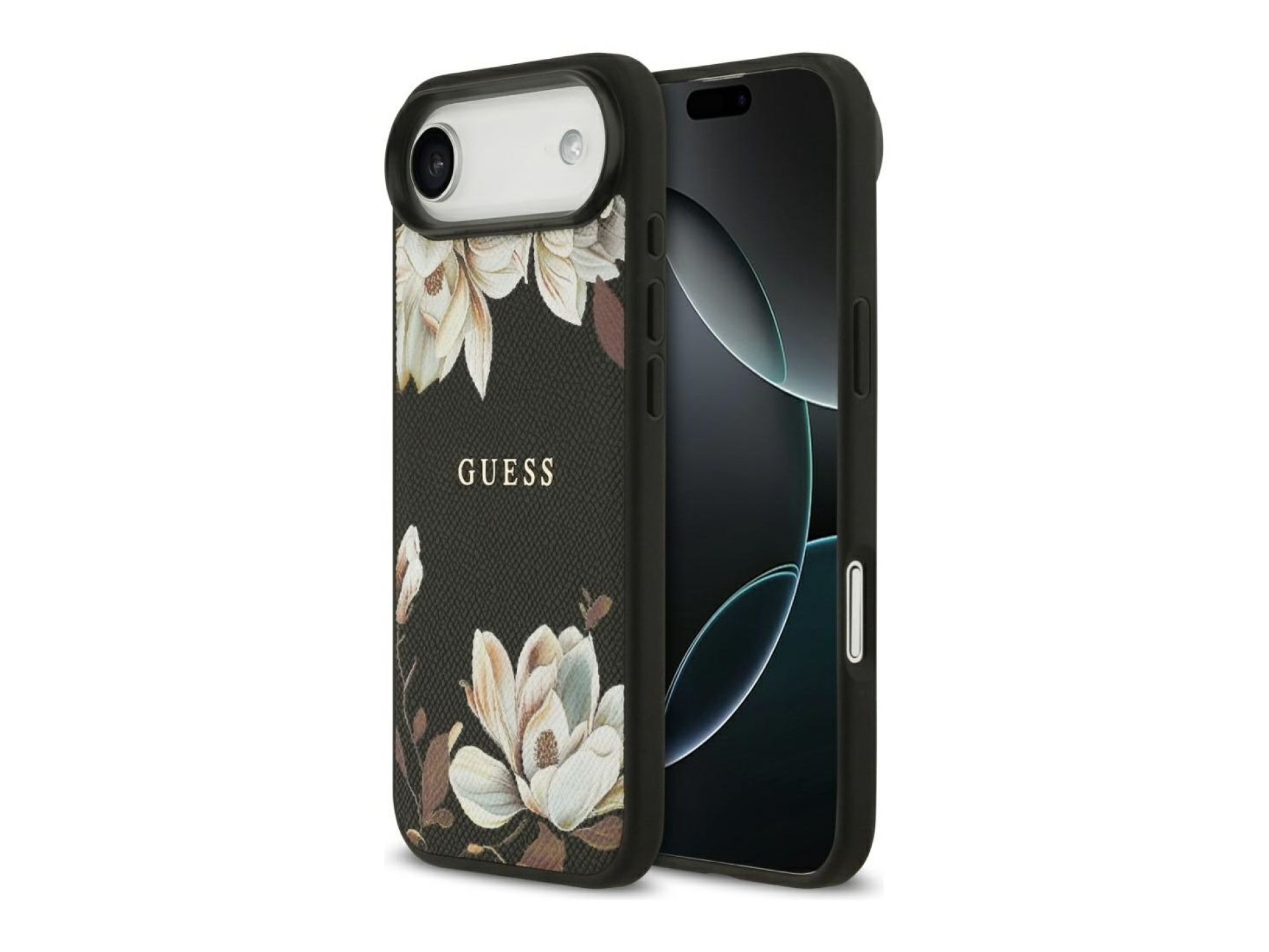 Guess Grained Flowers Classic Logo MagSafe case for iPhone Air - black