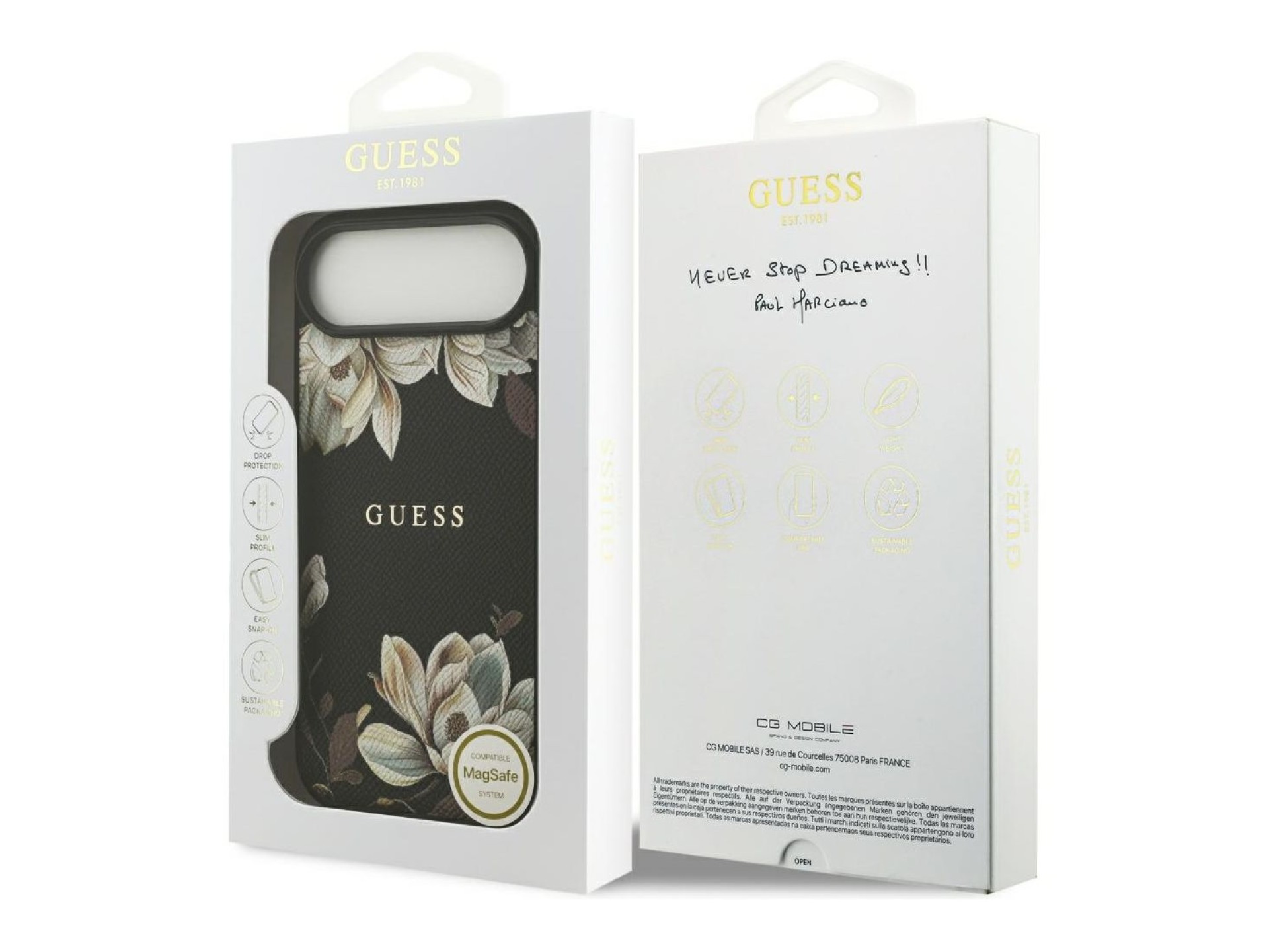 Guess Grained Flowers Classic Logo MagSafe case for iPhone Air - black