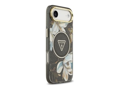 Guess IML Glitter Flowers Triangle MagSafe case for iPhone Air - black Guess IML Glitter Flowers Triangle MagSafe case for iPhone Air - black