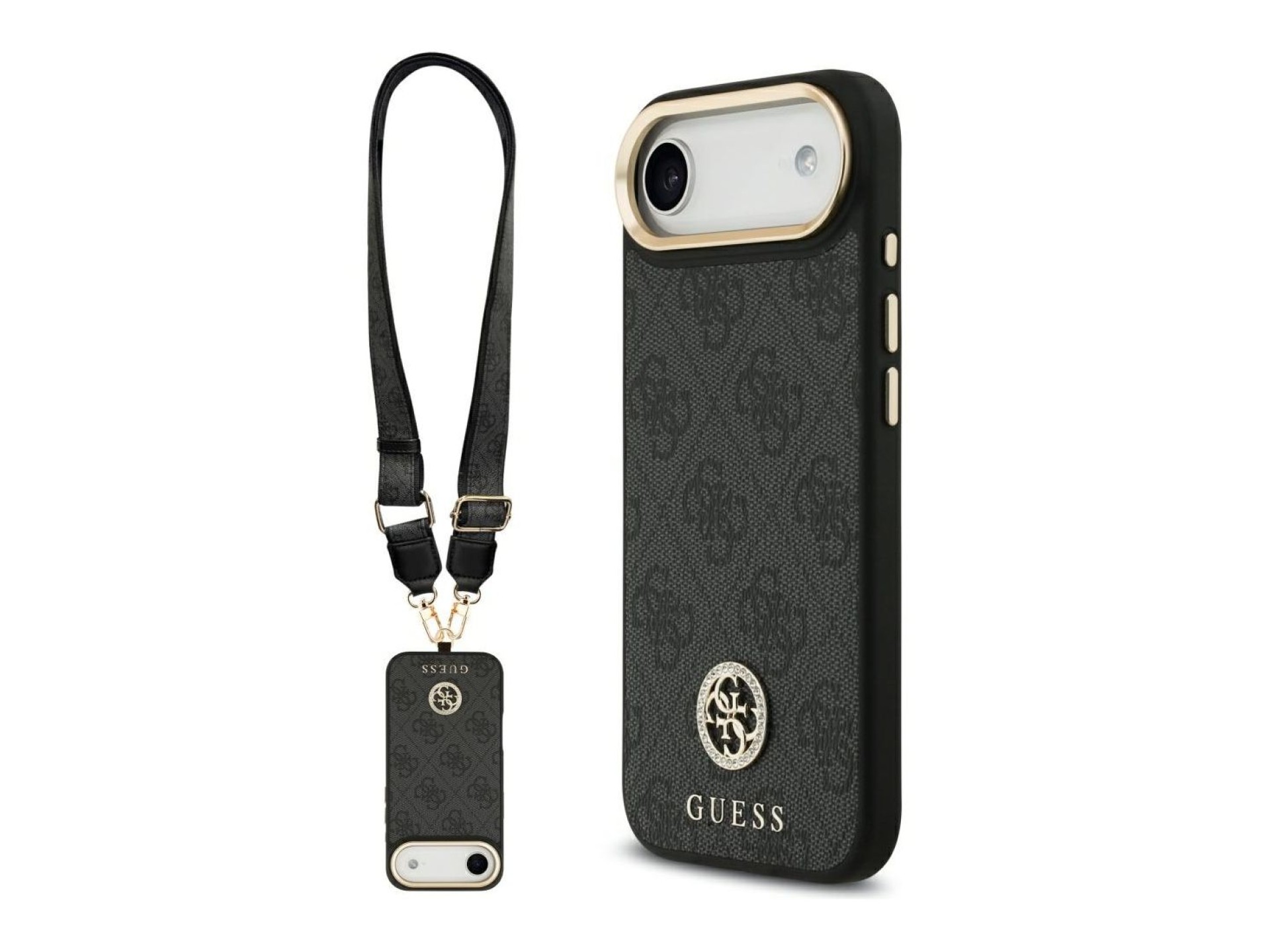 Guess 4G Strass Logo & Big Strap Metal Buttons MagSafe Case for iPhone Air - Black