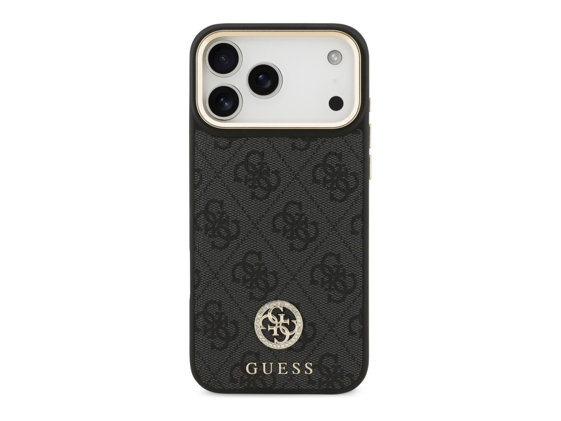 Guess 4G Srtass Logo & Big Strap Metal Buttons MagSafe Case for iPhone 17 Pro Max - Black