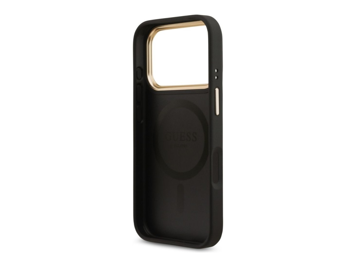Funda Guess 4G Strass Logo & Big Strap Metal Buttons MagSafe para iPhone 17 Pro - Negra