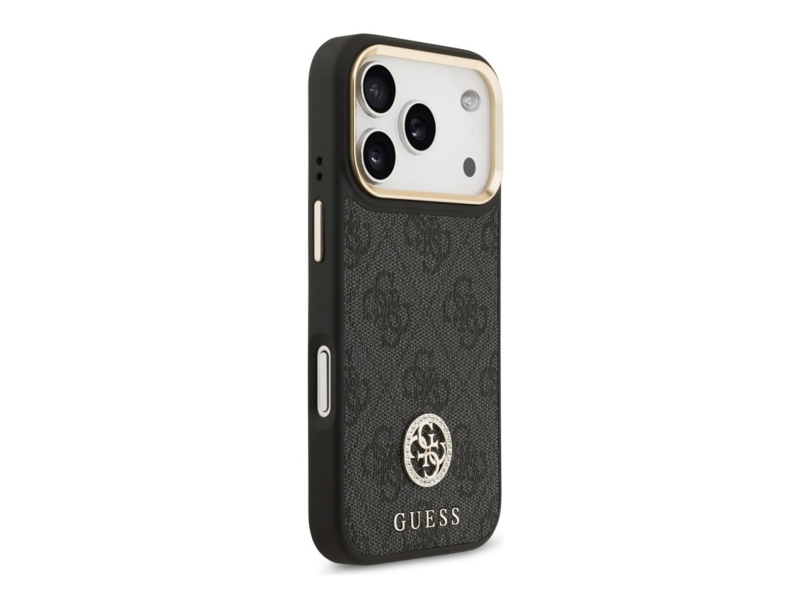 Funda Guess 4G Strass Logo & Big Strap Metal Buttons MagSafe para iPhone 17 Pro - Negra