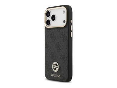 Capa Guess 4G Strass com Logotipo e Bot�es Met�licos Grandes para iPhone 17 Pro Max - Preta