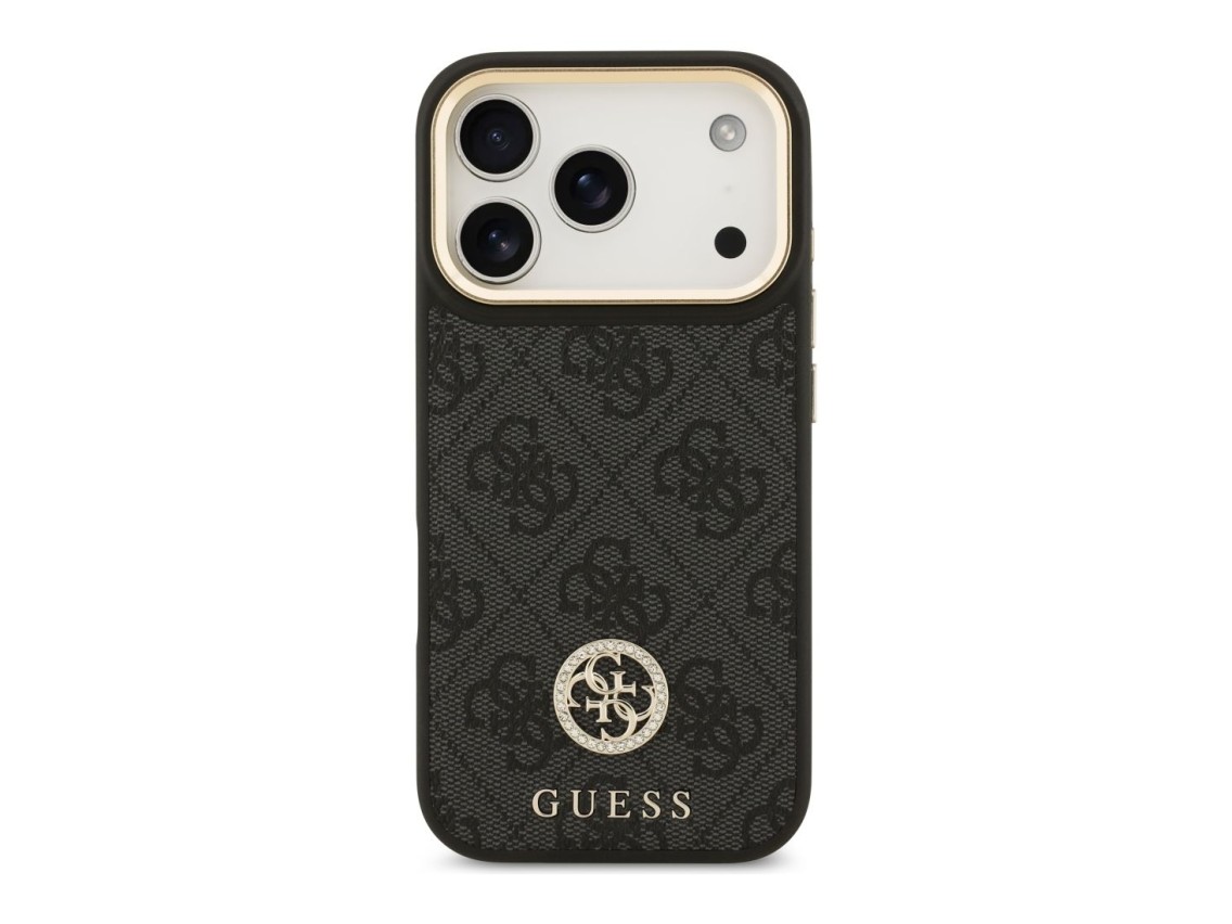 Funda Guess 4G Strass Logo & Big Strap Metal Buttons MagSafe para iPhone 17 Pro - Negra