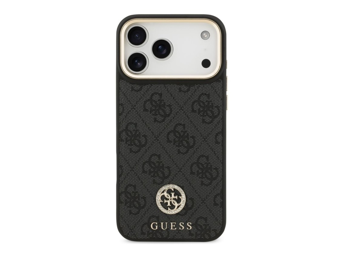 Guess 4G Srtass Logo & Big Strap Metal Buttons MagSafe Case for iPhone 17 Pro Max - Black