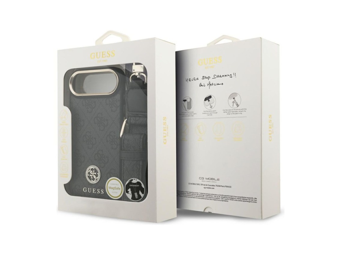 Guess 4G Strass Logo & Big Strap Metal Buttons MagSafe Case for iPhone Air - Black