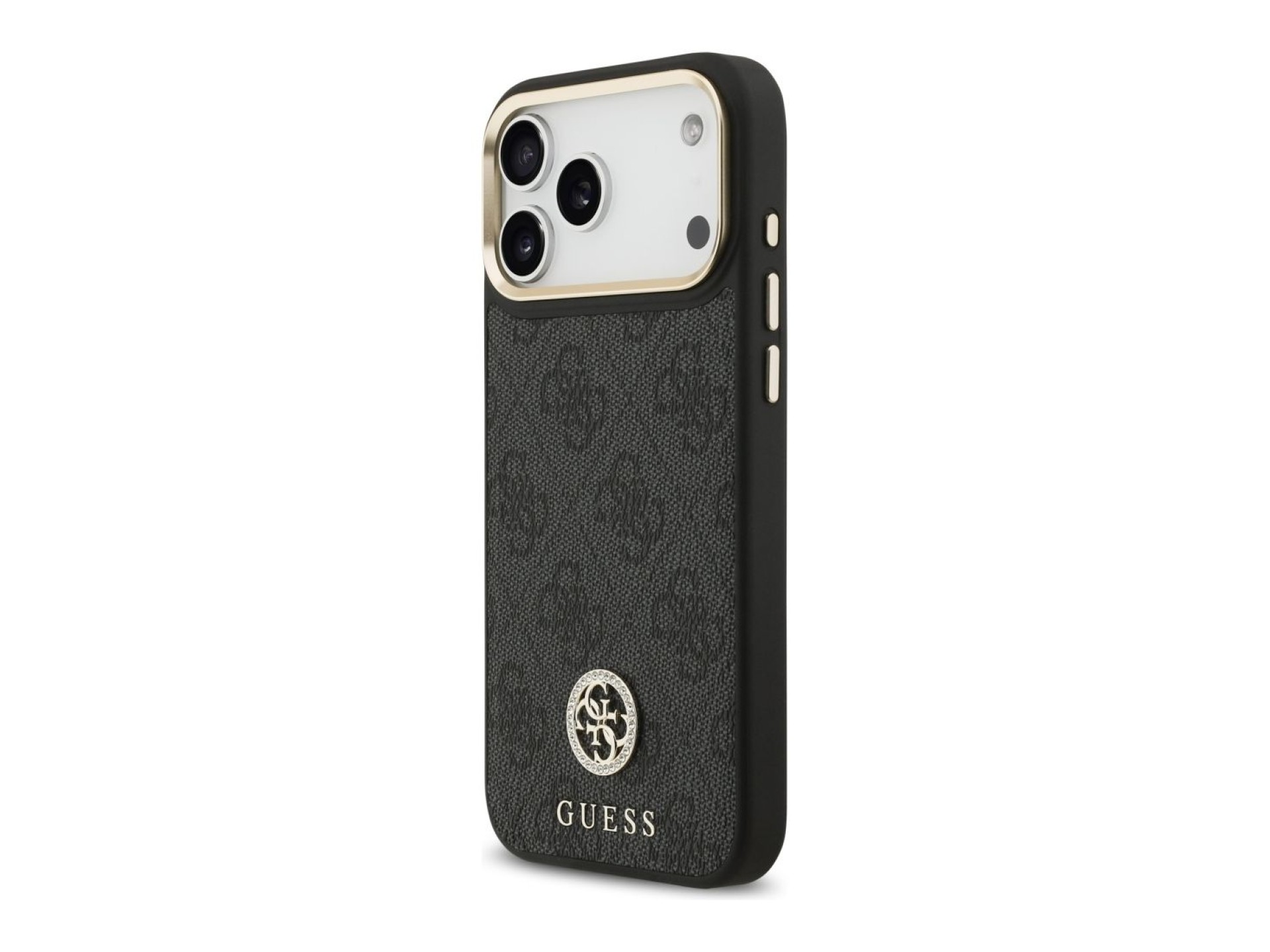 Guess 4G Srtass Logo & Big Strap Metal Buttons MagSafe Case for iPhone 17 Pro Max - Black