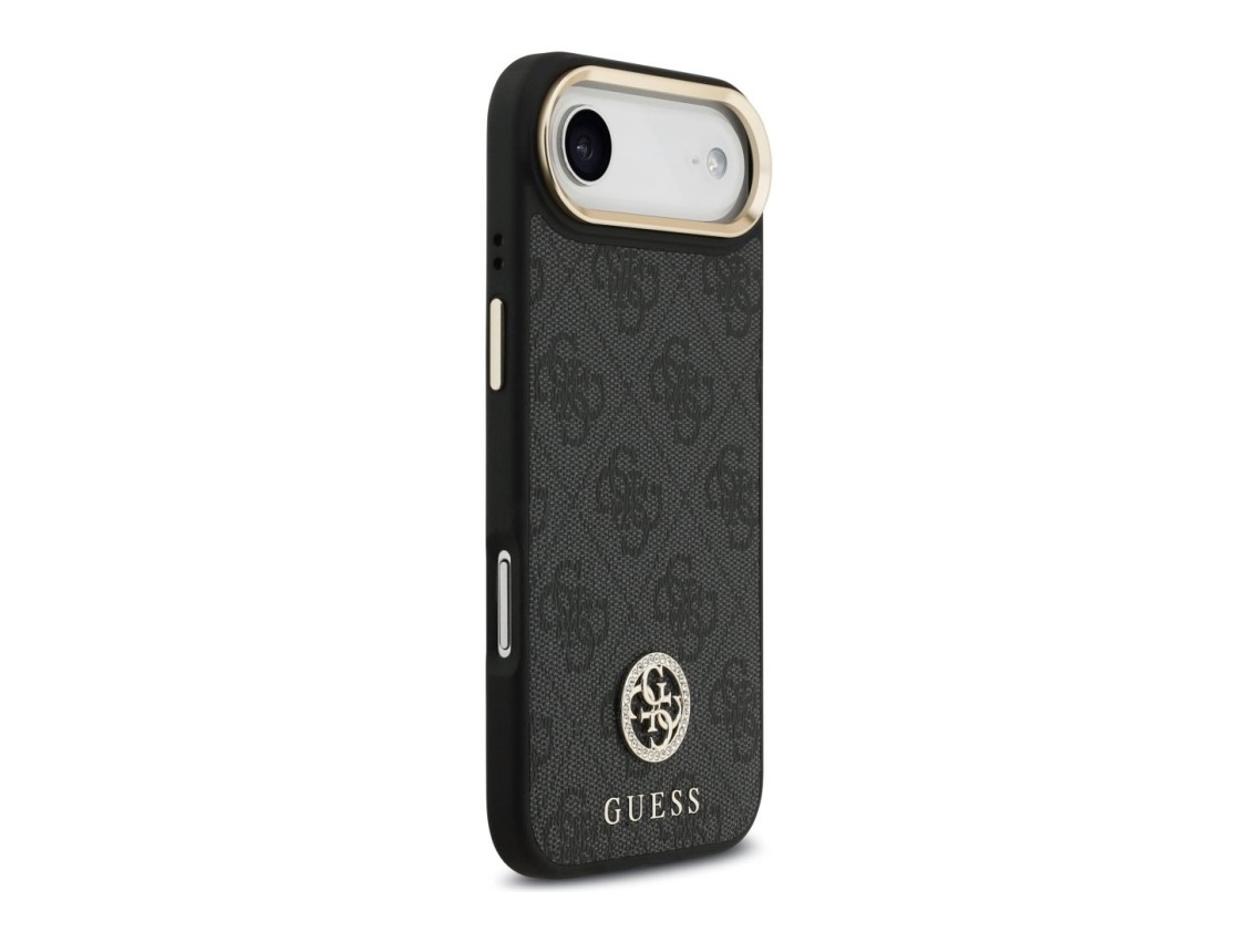 Guess 4G Strass Logo & Big Strap Metal Buttons MagSafe Case for iPhone Air - Black