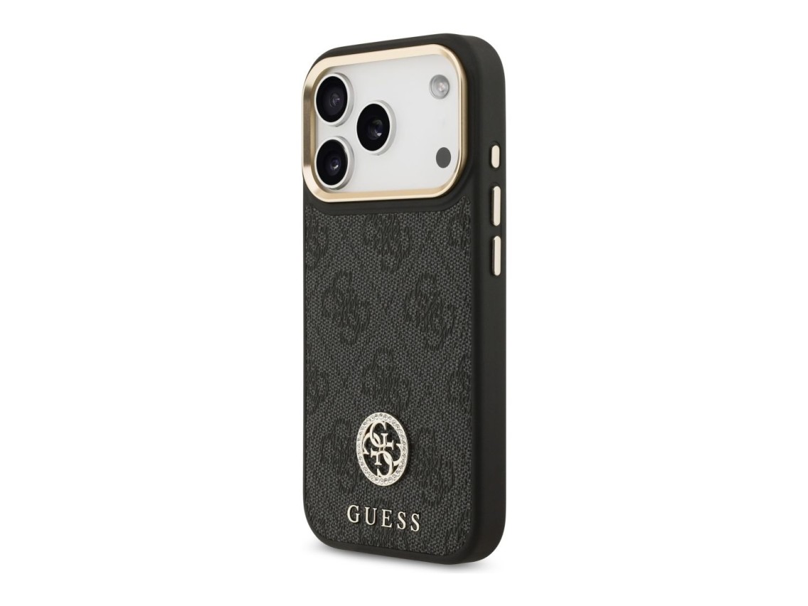 Funda Guess 4G Strass Logo & Big Strap Metal Buttons MagSafe para iPhone 17 Pro - Negra