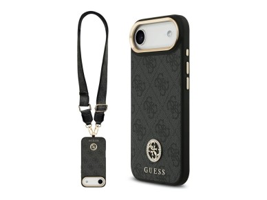 Guess 4G Strass Logo & Big Strap Metal Buttons MagSafe Case for iPhone Air - Black