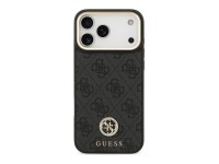 Guess 4G Srtass Logo & Big Strap Metal Buttons MagSafe Case for iPhone 17 Pro Max - Black