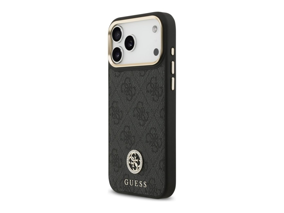 Guess 4G Srtass Logo & Big Strap Metal Buttons MagSafe Case for iPhone 17 Pro Max - Black