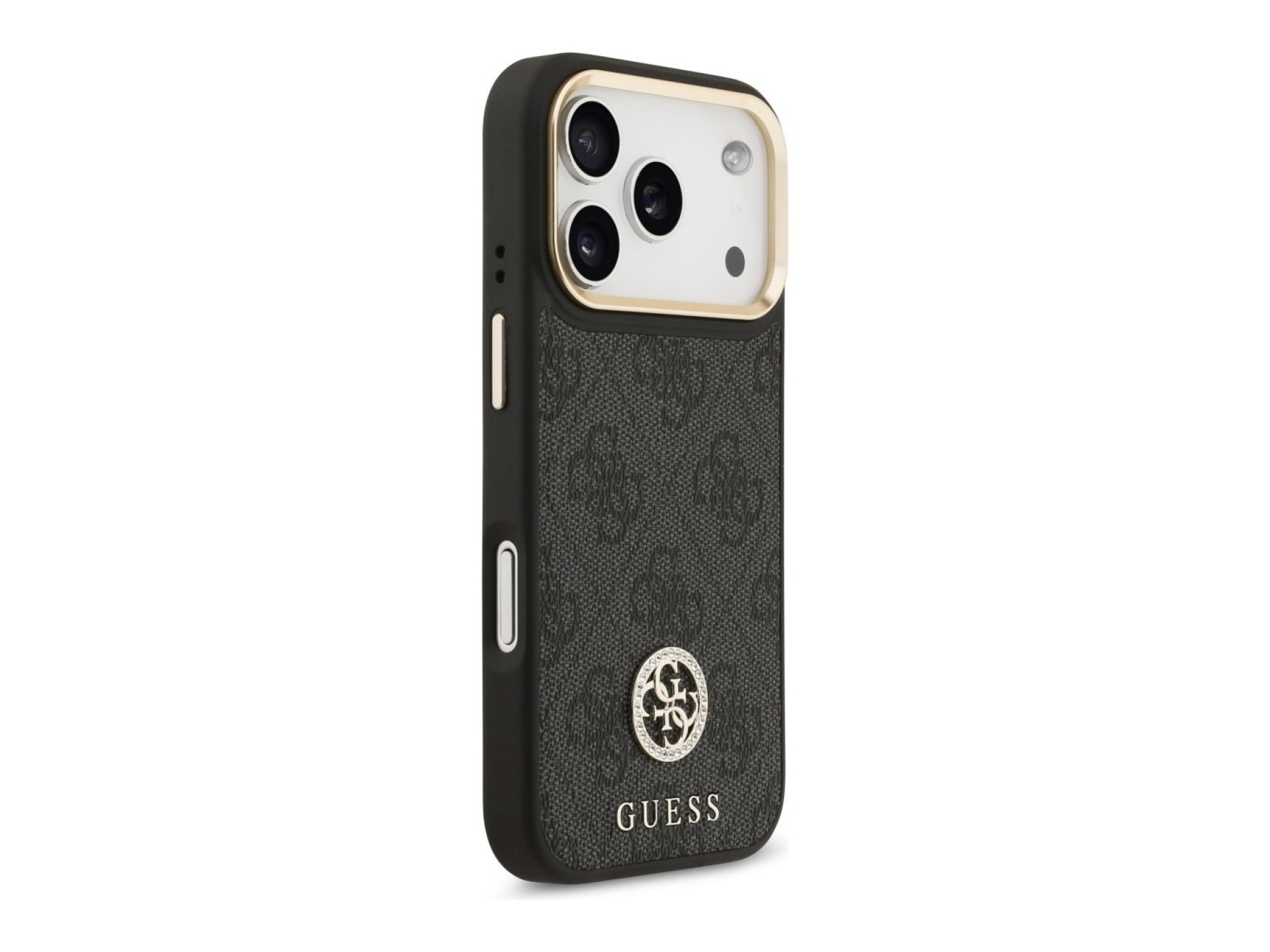 Funda Guess 4G Strass Logo & Big Strap Metal Buttons MagSafe para iPhone 17 Pro - Negra