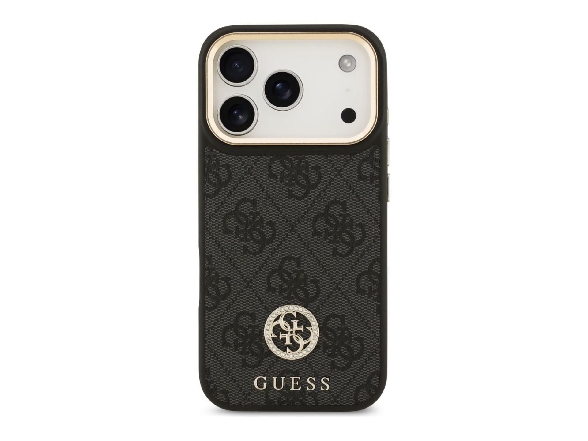 Funda Guess 4G Strass Logo & Big Strap Metal Buttons MagSafe para iPhone 17 Pro - Negra