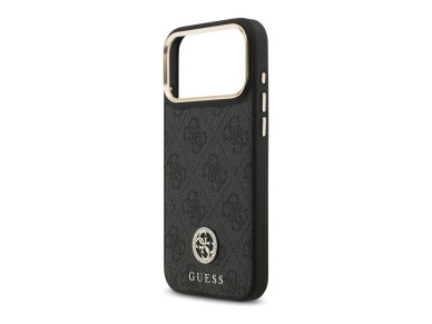 Capa Guess 4G Strass com Logotipo e Bot�es Met�licos Grandes para iPhone 17 Pro Max - Preta