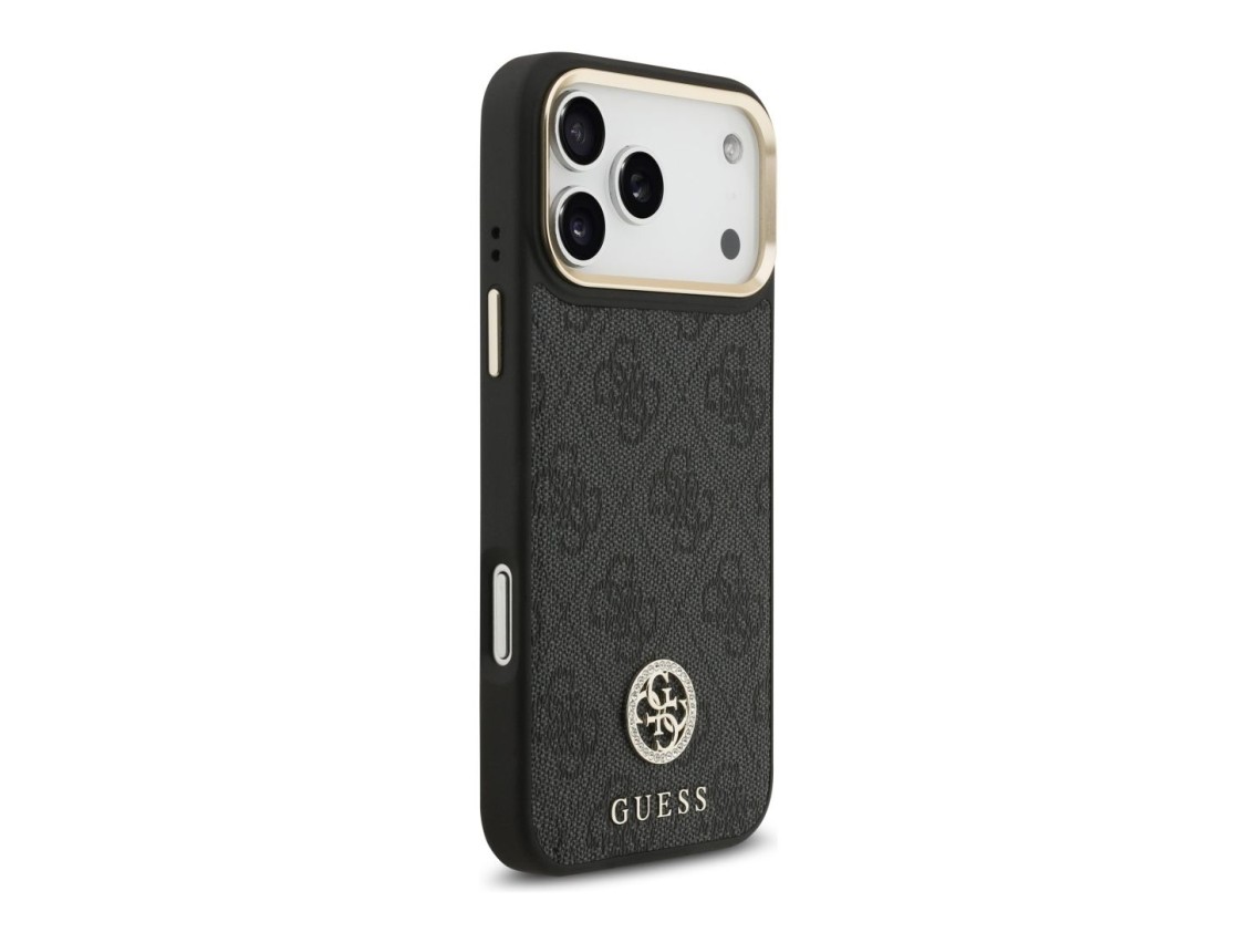 Guess 4G Srtass Logo & Big Strap Metal Buttons MagSafe Case for iPhone 17 Pro Max - Black