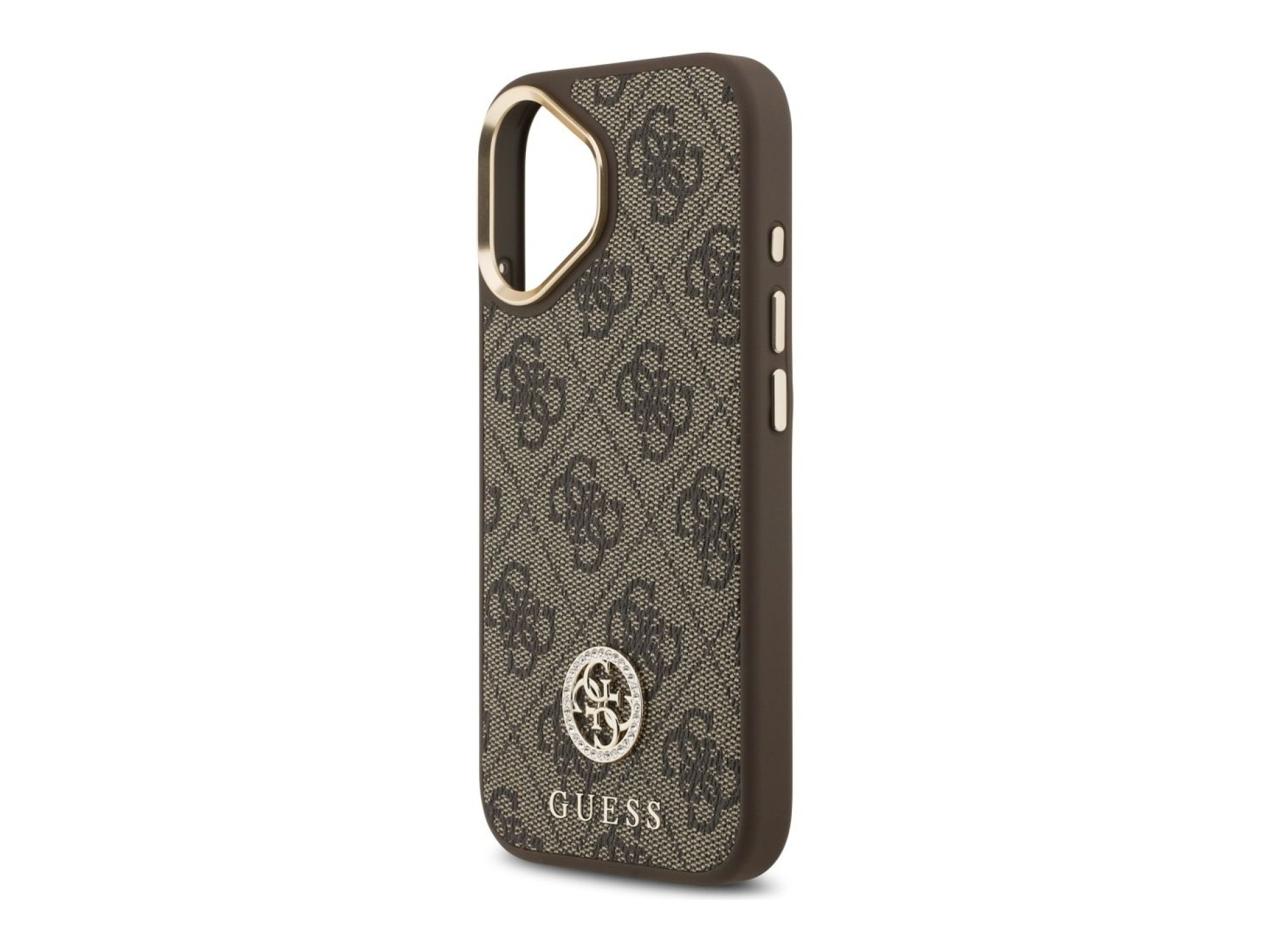 Guess 4G Strass Logo & Big Strap Metal Buttons MagSafe Case for iPhone 17 - Brown