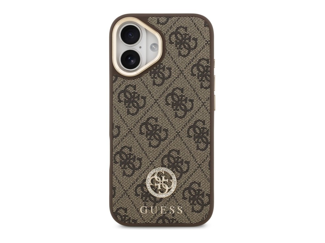 Guess 4G Strass Logo & Big Strap Metal Buttons MagSafe Case for iPhone 17 - Brown