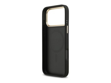 Capa Guess 4G Strass com Logotipo e Bot�es Met�licos Grandes para iPhone 17 Pro Max - Preta