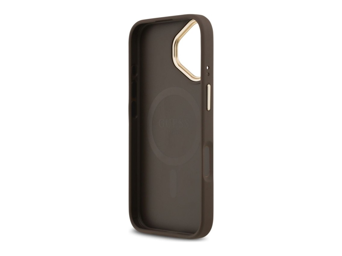 Guess 4G Strass Logo & Big Strap Metal Buttons MagSafe Case for iPhone 17 - Brown