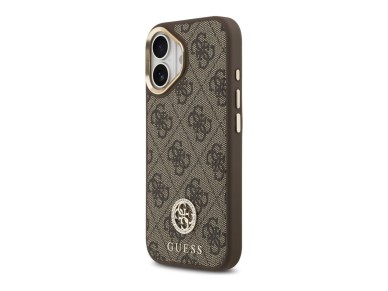 Capa Guess 4G Strass Logo e Big Strap com Bot�es Met�licos e MagSafe para iPhone 17 - Castanho
