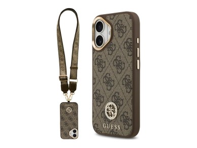 Capa Guess 4G Strass Logo e Big Strap com Bot�es Met�licos e MagSafe para iPhone 17 - Castanho