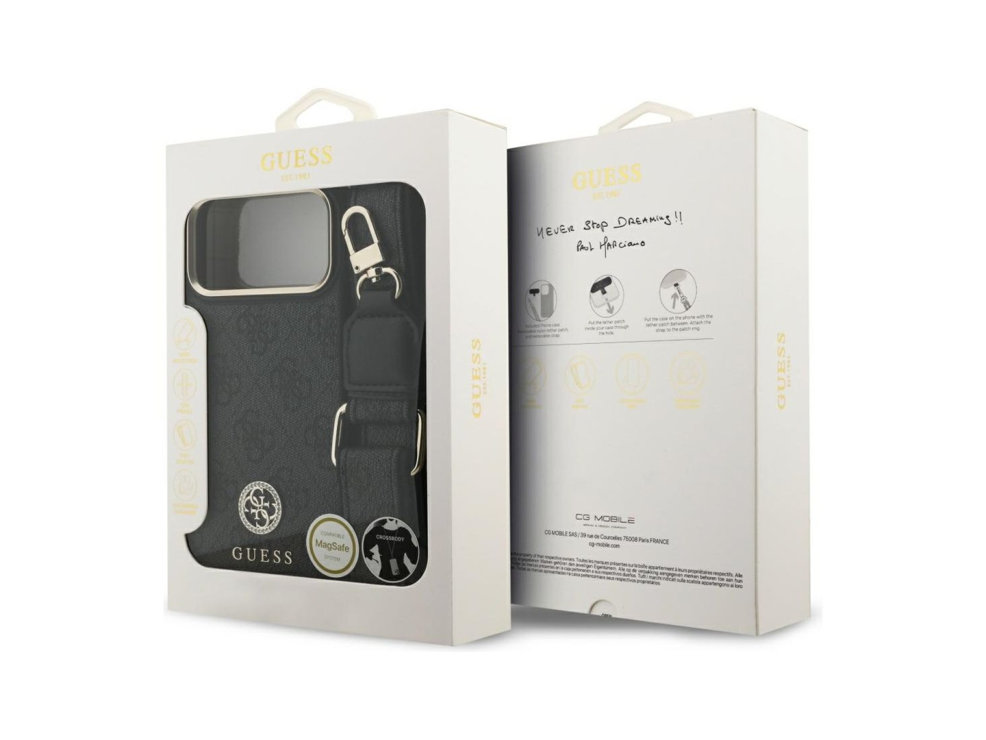 Guess 4G Srtass Logo & Big Strap Metal Buttons MagSafe Case for iPhone 17 Pro Max - Black