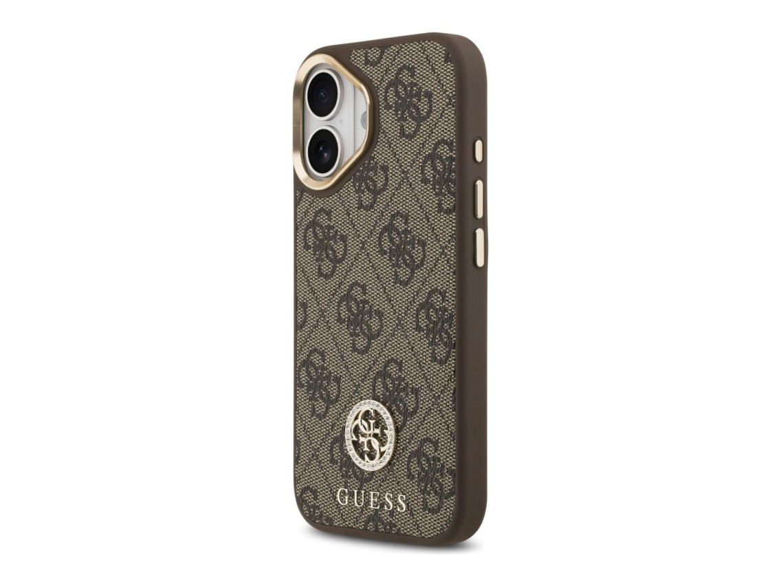 Guess 4G Strass Logo & Big Strap Metal Buttons MagSafe Case for iPhone 17 - Brown