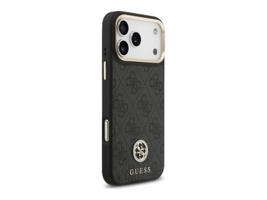 Capa Guess 4G Strass com Logotipo e Bot�es Met�licos Grandes para iPhone 17 Pro Max - Preta