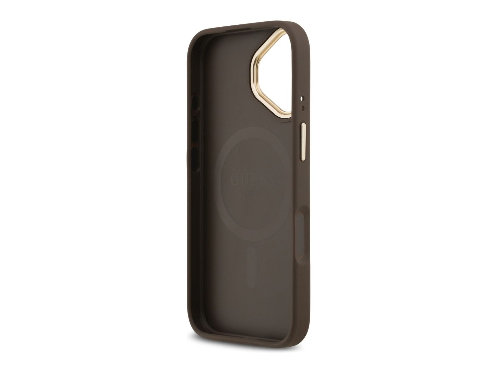 Guess 4G Strass Logo & Big Strap Metal Buttons MagSafe Case for iPhone 17 - Brown