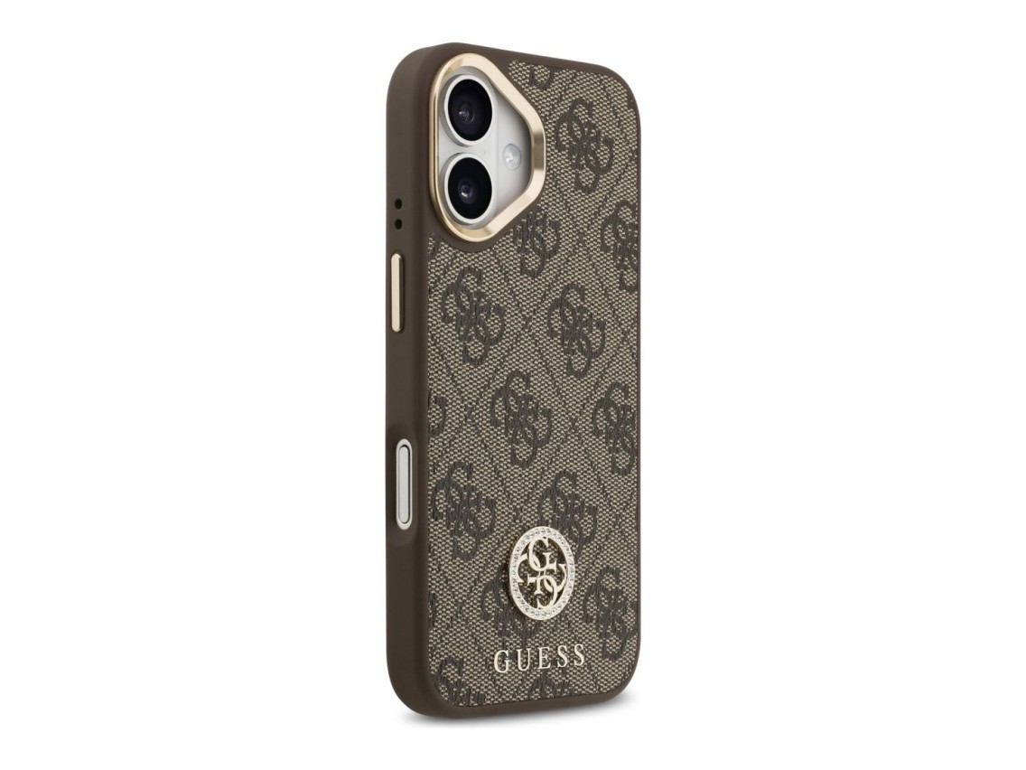 Guess 4G Strass Logo & Big Strap Metal Buttons MagSafe Case for iPhone 17 - Brown