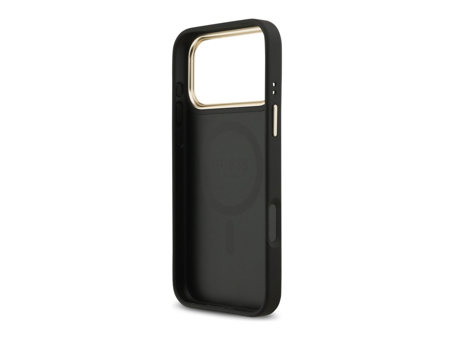 Guess 4G Srtass Logo & Big Strap Metal Buttons MagSafe Case for iPhone 17 Pro Max - Black
